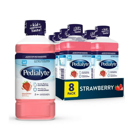 Pedialyte Electrolyte Drink, For Kids & Adults, Strawberry, 1 Liter, Pack of 8