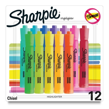 Sharpie Tank Highlighters, Assorted, Chisel Tip, 12 Count