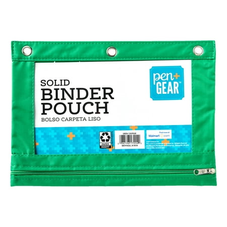 Pen + Gear Solid Polyester Binder Pouch Pencil Case, Green, 10.25u0022 x 7.25u0022