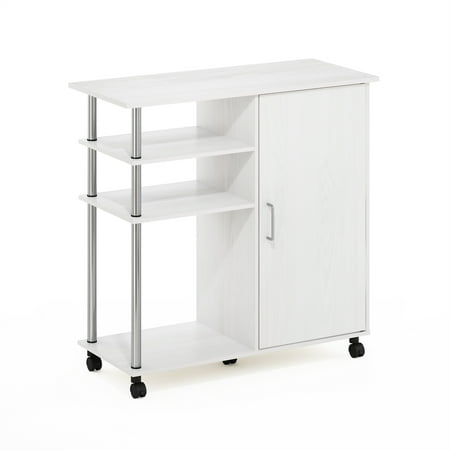 Furinno Helena Multipurpose Storage Cabinet/Shelves, Printer Stand with Lockable Wheels,Stainless Steel Tubes,White Oak/Chrome