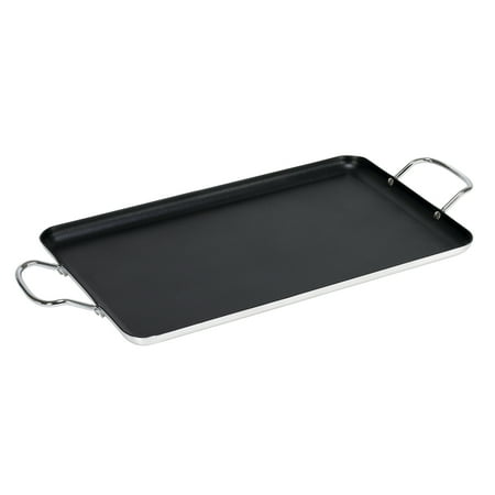 IMUSA Nonstick Stovetop Double Burner Griddle with Metal Handles, 17-Inch, Black