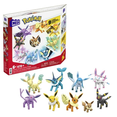 MEGA Pokemon Action Figure Building Toys for Kids, Every Eevee Evolution with 470 Pieces, 9 Poseable Characters, Gift Idea