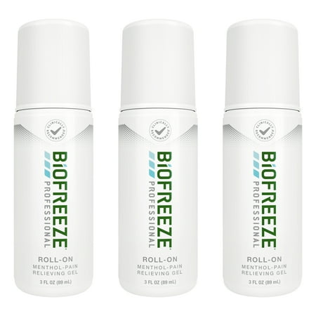 Biofreeze Professional Menthol Roll-On Pain-Relieving Gel 3 FL OZ Green (Pack Of 3) Topical Pain Relief For Muscles And Joints From Arthritis, Backache, Strains, Bruises, & Sprains (Package May Vary)