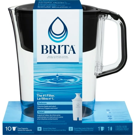 Brita Large 10 Cup Black Tahoe Water Filter Pitcher with 1 Standard Filter, Made Without BPA