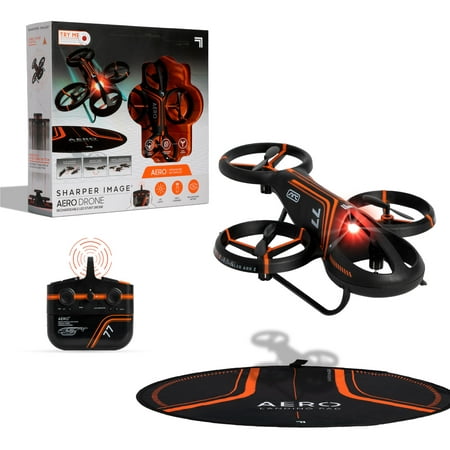 Sharper Image Aero Drone, Rechargeable LED Stunt Drone, Built-in Led Lights, Age 14+, Orange