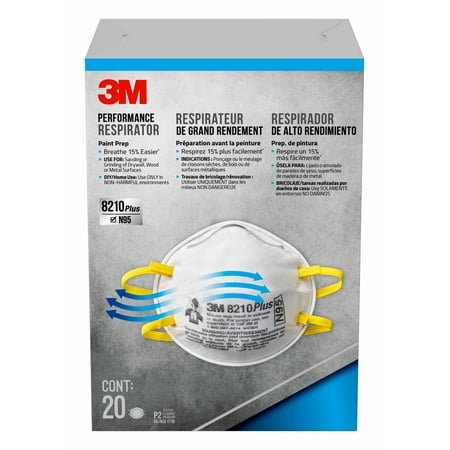 3M 8210Plus Performance Respirator, N95, Paint Prep (20-Pack)