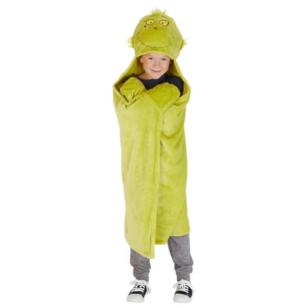 Grinch Kids Hooded Throw, Green, 30" X 50", Dr. Seuss