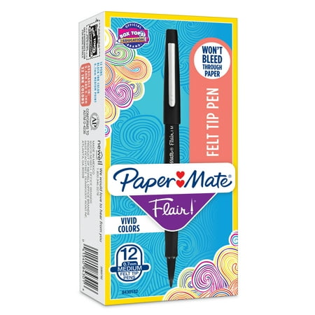 Paper Mate Flair Felt Tip Pens, Medium Point (0.7 mm), Black, 12 Count