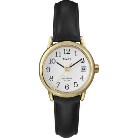 Timex Women's Easy Reader Date Black/Gold/White 25mm Casual Watch, Leather Strap
