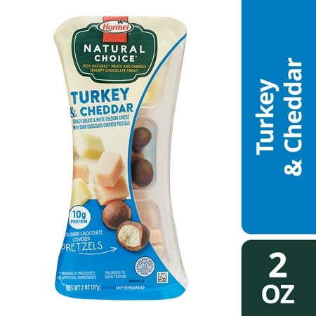 HORMEL NATURAL CHOICE Snacks, Turkey, Cheese & Chocolate Covered Pretzels, Protein Snack, 2oz Pack