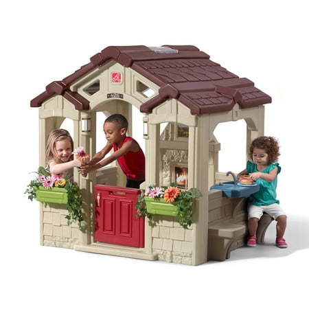 Step2 Charming Cottage Brown Toddler Plastic Playhouse for Kids Outdoor Toys