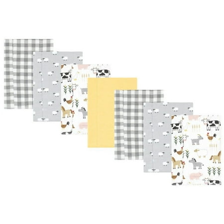 Hudson Baby Cotton Flannel Burp Cloths, Cute Farm 7-Pack, One Size