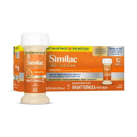 Similac 360 Total Care Sensitive Ready-to-Feed Baby Formula, 2-fl-oz Bottle, Pack of 12