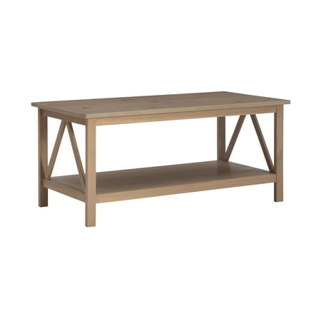Titian Transitional Solid Wood Coffee Cocktail Table Driftwood Gray - Linon