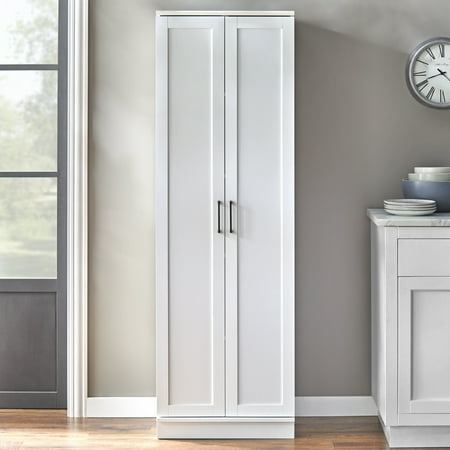 Fenna Storage Pantry Cabinet White - Buylateral: Modern Farmhouse Design, 4 Adjustable Shelves, MDF & Laminate