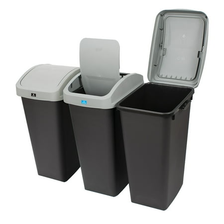 GLAD Link & Sort 12 Gallon Waste and Recycle Center Plastic Bin for Trash, Recycling, Compost with CLOROX Odor Protection and Swing Top and Lift-up Lids - 3 PC