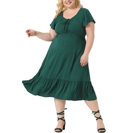 DARING DIVA Women's Plus Sweetheart Neck Ruffle Tiered Maxi Dresses 2X Dark Green
