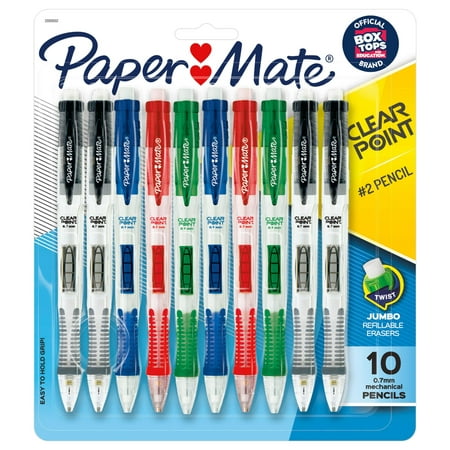 Paper Mate Clearpoint Mechanical Pencil, 0.7 mm #2 Pencil Lead, Assorted, Refillable, 10 Count