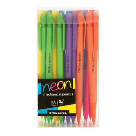 Office Depot® Brand Neon Mechanical Pencils, 0.7 mm, #2 Medium Lead, Assorted Barrel Colors, Pack Of 24
