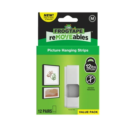 FrogTape reMOVEables Medium White Picture Hanging Strips, 12 Pairs or 24 Mounting Strips Total