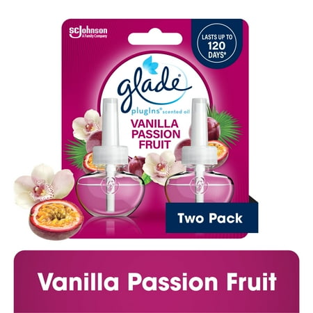Glade PlugIns Scented Oil 2 Refills, Air Freshener, Vanilla Passion Fruit, Essential Oil Infused Wall Plug In, 1.34 FL oz, Pack of 2