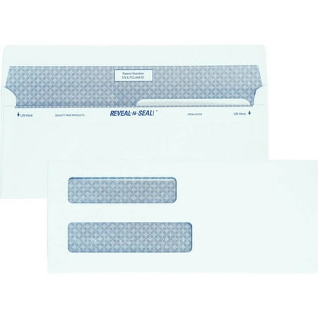 Quality Park Reveal-n-Seal Double Window Envelopes - Double Window -  5by8 - 8 5by8"W x 3 5by8" L- 24 lb - White