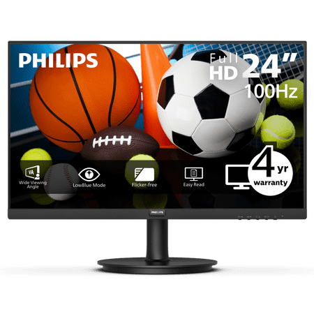 PHILIPS 241V8LBS 24" Frameless Full HD (1920 x 1080) 100Hz Monitor, VESA, HDMI x1, VGA Port x1, Eye Care, 4 Year Advance Replacement Warranty