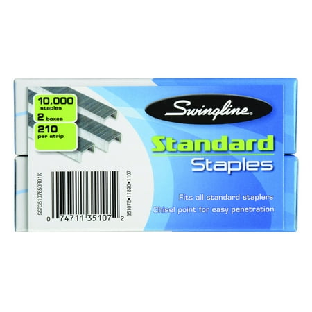 Swingline Standard Staples, 1/4" Length, 210 Per Strip, 5,000 Per Box