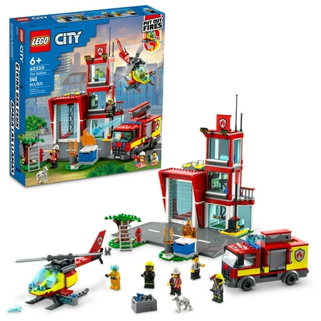 LEGO City Fire Station Set 60320 with Garage, Helicopter & Fire Engine Toys plus Firefighter Minifigures, Emergency Vehicles Playset, Gifts for Kids Age 6 Plus