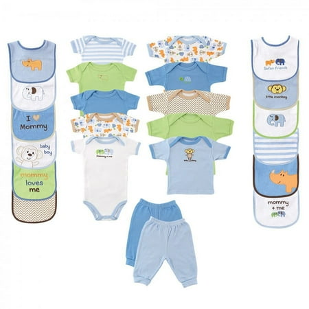 Luvable Friends Baby Boy Layette Gift Cube, Blue Safari, 0-3 Months