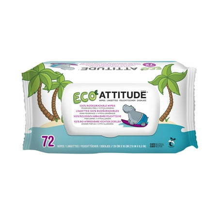 Attitude Eco Baby Wipes, Flip Top, Unscented, 72 Ct