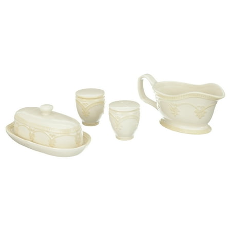 The Pioneer Woman Farmhouse Lace Butter Dish with Gravy Boat and Salt Pepper Shakers BrickSeek