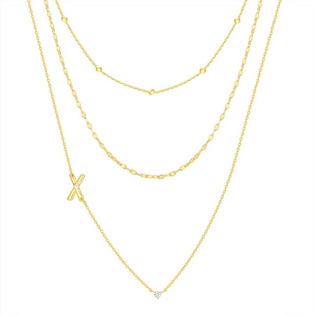 Believe by Brilliance X Triple Chain Initial Necklace Set in 14KT Gold Flash Plated Brass