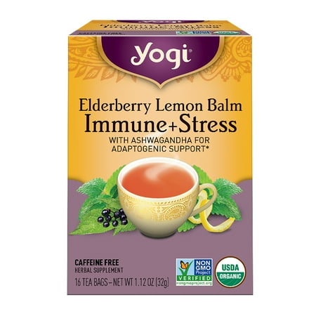 Yogi Tea Elderberry Lemon Balm Immune Plus Stress, Herbal Tea Bags, 16 Count