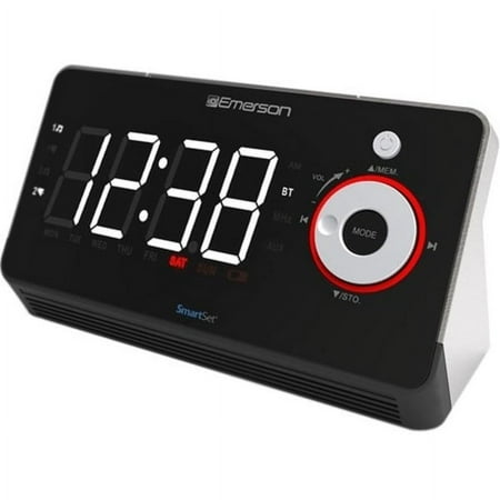 Emerson SmartSet Dual Alarm Clock Radio, Bluetooth Speaker, USB Charger, Night LED, 1.4" White LED Display, ER100113
