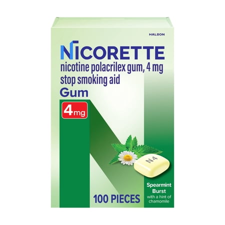 Nicorette Nicotine Gum, Stop Smoking Aids, 4 Mg, Spearmint, 100 Count