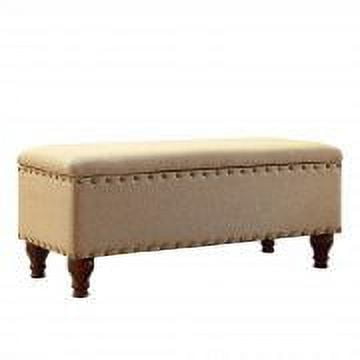 Large Storage Bench with Nailhead Tan - HomePop: Upholstered, Wood Legs, Hinged Lid