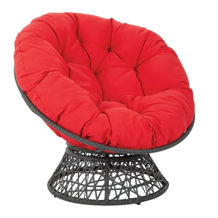 Papasan Chair with Red cushion and Black Resin Wicker Frame