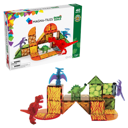 MAGNA-TILES Dino World 40 Piece Magnet Construction Set, The Original Magnetic Building Brand, Child Ages 3+