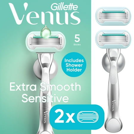 Venus Deluxe Smooth Sensitive Razor for Women, 5 blades, Manual Razor, Handle + 2 Razor Blade Refills, Silver