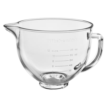 KitchenAid 5 Quart Tilt-Head Glass Bowl with Measurement Markings, Clear, KSM5NLGB