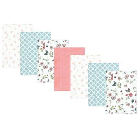 Hudson Baby Infant Girl Cotton Flannel Burp Cloths, Hummingbird Garden 7 Pack, One Size