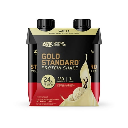 Optimum Nutrition Gold Standard Protein Shake, Vanilla, 24g Protein, Ready to Drink, 4 Count