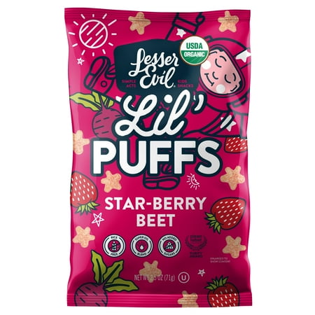 LesserEvil Lil' Puffs Organic Baby Snacks for Toddlers, Star-Berry Beet, 2.5 oz