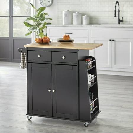 Michigan Kitchen Cart Black - Buylateral: Mobile Storage, 2 Doors & Drawer, Hardwood Surface