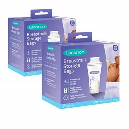 lansinoh breastmilk storage bags, 200 count (2 packs of 100 bags) milk freezer bags for long term breastfeeding storage, pump directly into bags, nursing essentials