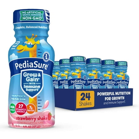 PediaSure Grow & Gain Nutritional Shake with Immune Support, Strawberry, 8 fl oz Bottle (24 Count)