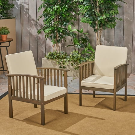 Noble House Casa Acacia Outdoor Club ChairsGray & Cream (Set of 2)