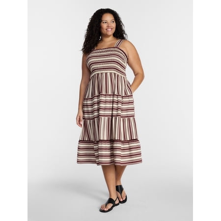 Terra and Sky Women's Plus Sleeveless Midi Tiered Dress, Sizes 0X-5X