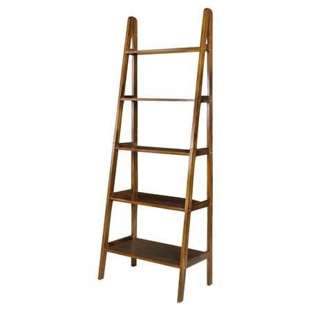 Casual Home 5-Shelf Ladder Bookcase-Warm Brown